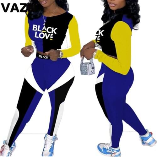 VAZN 2021 Hot Elegant Letter Patchwork Bandage Suit Fashion Elegant Sexy High Street Set Holiday Women Young Energetic Set