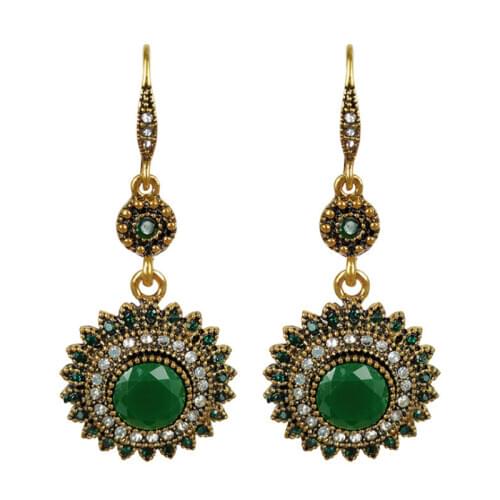 SUQI Vintage Crystal Earrings for women Alloy Hollow round Earrings Pendant Bride Accessories Turkey India Jewelry Ear Ornaments
