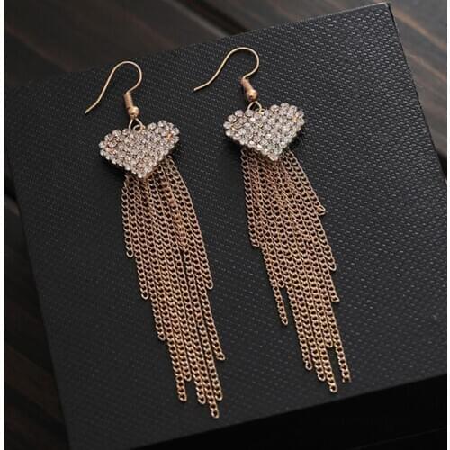 High Quality White Crystal Heart Dangle Earrings Women Tassel Long Bling Rhinestone Earrings Jewelry Love Wedding Bridal Gifts