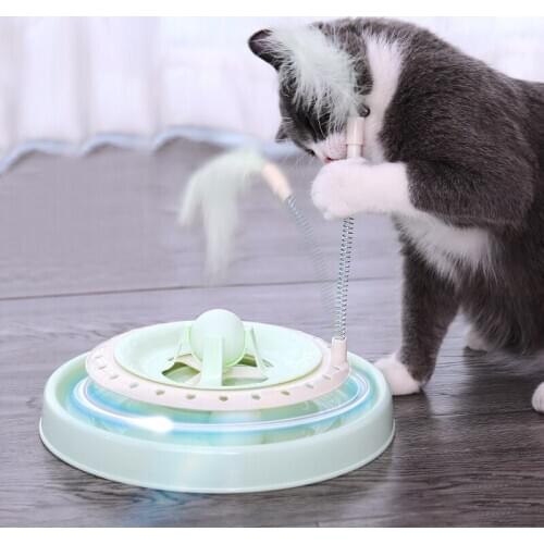 Funny Cat Stick Toys Colorful Turkey Feathers Tease Cat Stick Interactive Pet For Cat Playing Pet Training Kitten Turntable Ball