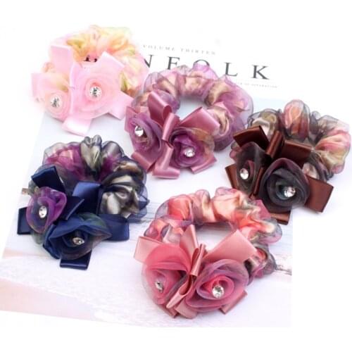 Hair accessories-hair clip-new creative group diamond double-layer lace thick hair ring hair rope flower bow headdress