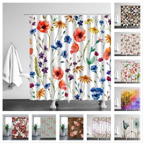 Flowers Shower Curtains Leopard Autumn Leaves Tree Bathroom Cloth Curtain Set Waterproof Polyester Home Bathtub Decor With Hooks