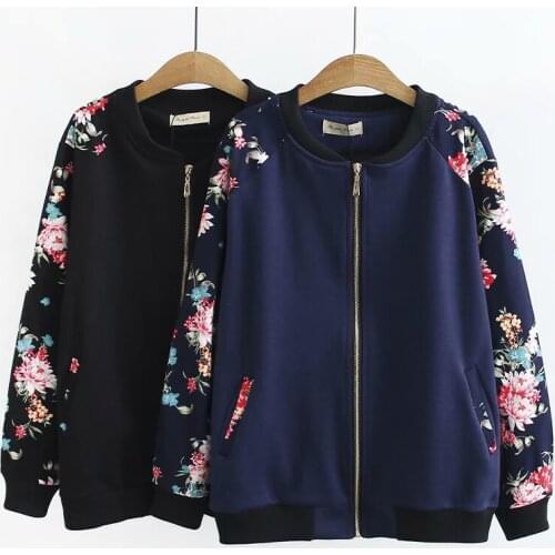 NEW 2020 Spring Autumn Women Coat Stand Collar Flowers Lady Casual Jackets Windbreaker Baseball Uniform Outwear Plus Size 4XL