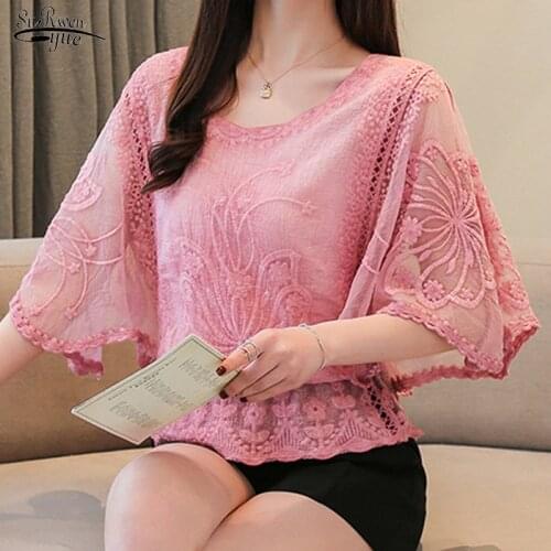 2021 Summer New Chiffon Blouse Cotton Edge Lace Blouses Shirt Fashion Women Blouses Butterfly Flora Women Shirts Tops 4073 50