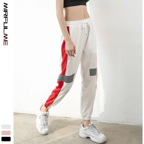 Women Jogger Pant Hit Color Wide Leg Sport Yoga Night Running Trouser Loose Reflective Sweatpants Gym Workout Jogging Harem Pant