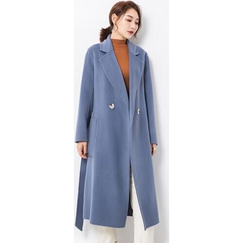 Winter 100% Wool Coat Women Autumn Long Women Coats with Belt England Style Fall Clothes for Women Manteau Femme Hiver WPY1334