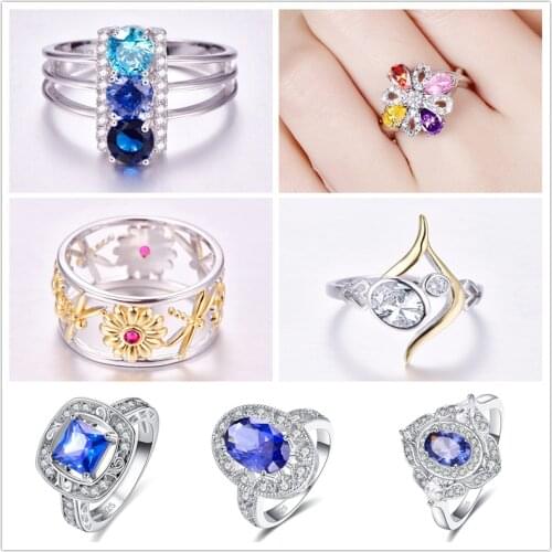 Lingmei New Fashion Wedding Band Women Rings Vintage Style Multi Zircon Silver Color Ring Size 6 7 8 9 Elegant Gorgeous Gifts