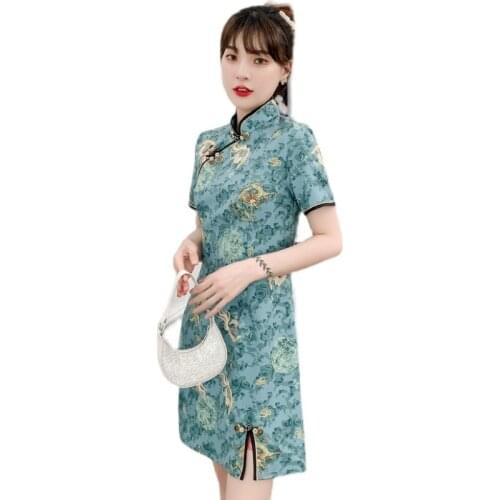 Plus Size M-4XL 2021 New Elegant Slim Fashion Modern Cheongsam Dress Women Short Sleeve Qipao Traditional Chinese Style Clothes