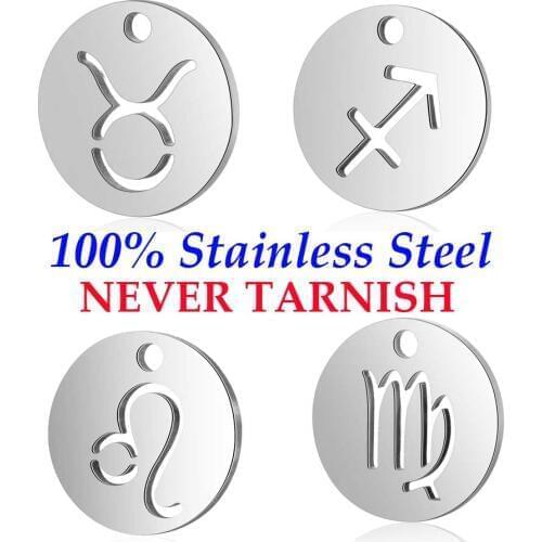 10 Pieces Stainless Steel Zodiac 12 Constellation Charm Wholesale High Polished AAAAA Quality Pendants Real 316 Steel DIY Charms
