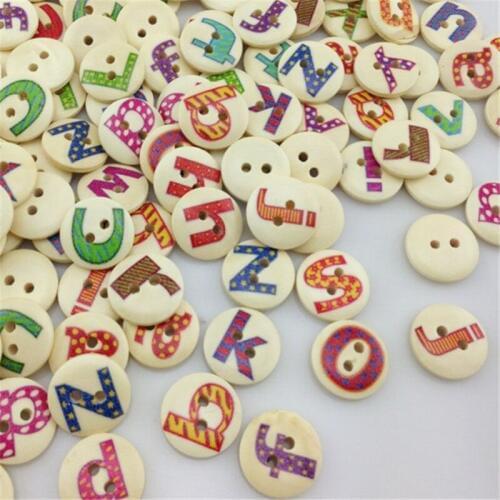 100pcs New Scrapbook Scrapbooking Decorative Accessories 26 Letters Alphabet Mix Wooden Buttons For sewing Supplies WB01