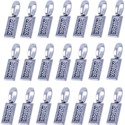 60pcs Silver Plated Tag Glue on Bail for Scrabble and Glass Pendants Charms Connector Jewelry,21x7mm
