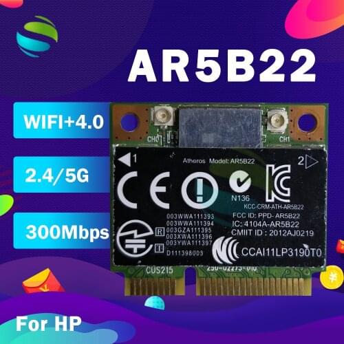 Atheros AR9462 AR5B22 WB222 Half Mini PCIe Wireless 300M+BT4.0 Card SPS:676786-001 For hp 2170p 4340s 4441s laptop