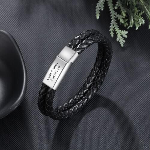 Personalized Double Braid Rope ID Bracelets for Men Dad Custom Engraved Name Date Wristband Gifts Male Jewelry Accessories