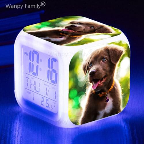 Very Cute Pet Dog Alarm Clock For Kids room Desktop Multifunction Glowing LED Color Changing Digital Alarm Clock
