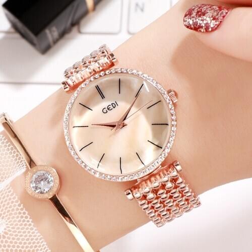Rose Bracelet Wristwatch-f- Women’s Watches Pulseira New Year Gifts Rhinestones Christmas Gift for Girls Simple Fresh Dial Watch