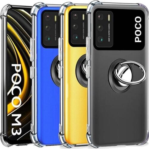 Finger Ring Cases For Xiaomi Poco M3 Case, Soft Camera+Glass PocoM3 Screen Protector Poko Pocco M3 Poco Phone Case Accessories