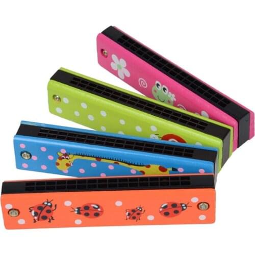 Wooden Painted Double Row Sixteen Holes Harmonica, Childrens Enlightenment Early Education Toys 69HE