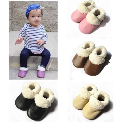 Baby Winter Moccasins Newborn Soft Sole Booties Boys Girls Skid-Proof First Walker Genuine Leather Crawling Slippers Fit 0-24