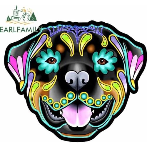 EARLFAMILY 13cm x 11.3cm For Rottweiler Sugar Skull Dog Car Stickers Waterproof Decal Creative Decals Sunscreen for GTR EVO SX