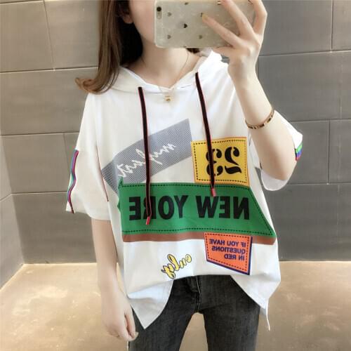 2020 Plus Size O Neck Hoodie T Shirt Woman Summer Short Sleeve Shirt Woman T-shirt Fashion Loose Korean Style Women Shirts