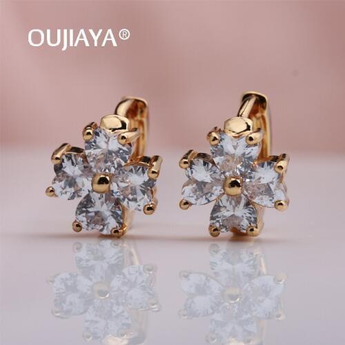 Oujiaya hot sell Twinkle flower 585 Rose Gold Drop earring Woman white Natural Zircon Dangle Earrings Wedding accessory New A124