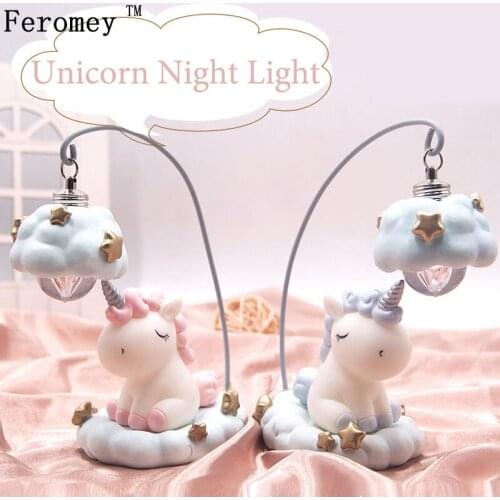 Ins Cartoon Unicorn Led Night Light Toy Cute Unicorn Action Figure Toys Doll For Baby Kids Gift Home Decoration