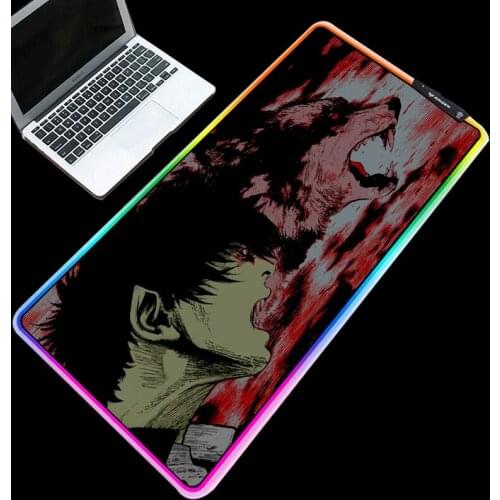 Mairuige Multicolor RGB Gaming Mouse Pad Cold Light LED Color Lock USB Wolf and Juvenile Home Computer Desk Mat Natural Rubber