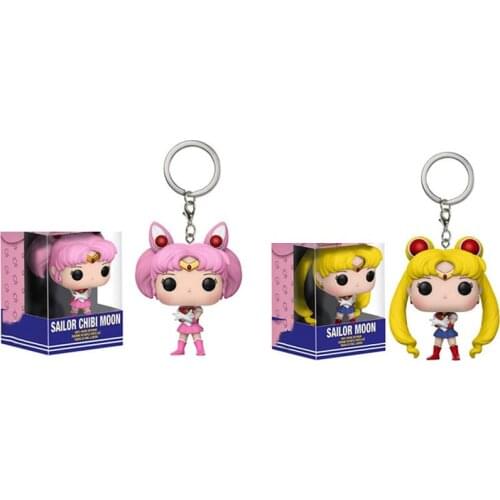 Funko cute Sailor Moon & Sailor Chibi Moon pocket Keychain action Figure Collection Toys for children with retail box