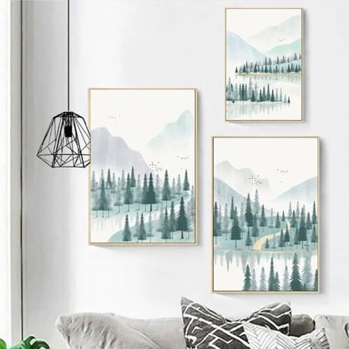 Wall Art Abstract Cartoon Landscape Mountain Painting Watercolor Picture Nordic Canvas Posters Prints Living Room Decoration