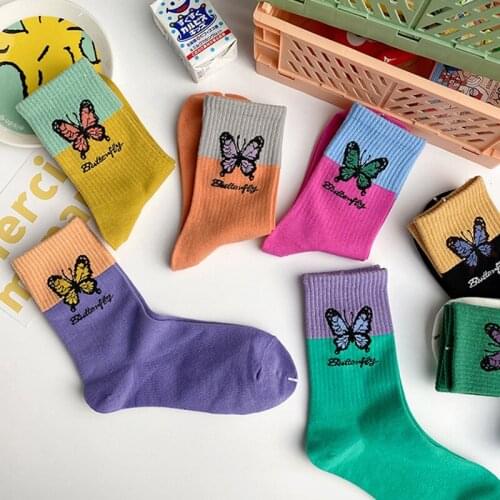 Harajuku Butterfly Printted Women Socks Winter Warm Funny Socks Breathable Cotton Fashion Short Socks for Girls Sokken