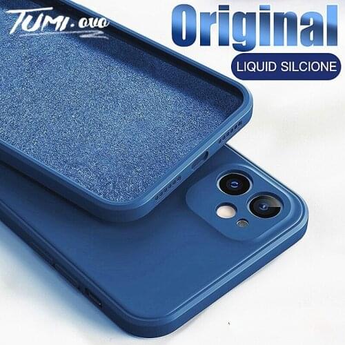 New Original Soft Case For iPhone 11 12 Pro Mini Xs Max Xr X 8 7 6 6s PIus SE 2020 SE2 Liquid Square Silicone Thin Candy Cover