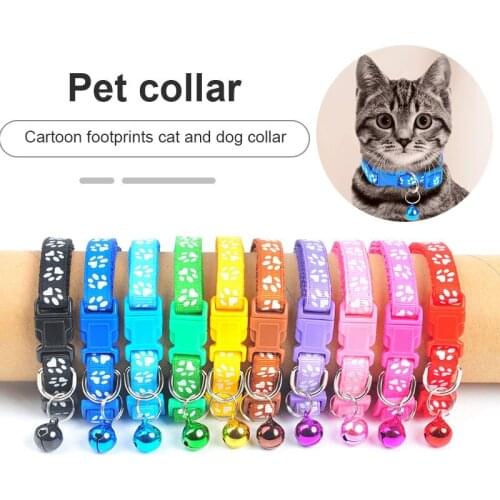 New Cute Bell Collar For Cats Dog Collar Teddy Bomei Dog Cartoon Funny Footprint Collars Leads Cat Accessories Animal Goods