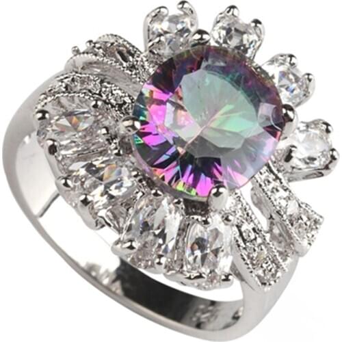 Fleure Esme engagement rings Jewelry for Noble Women Accessories Rainbow and White Cubic Zirconia Rhodium Plated R763 size 6 7 8