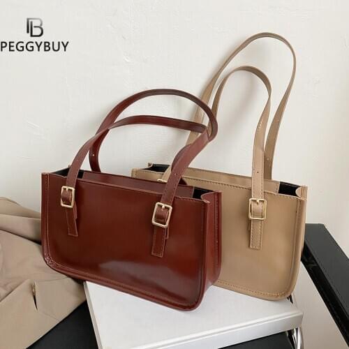 Solid Leather Large Capacity Street Totes Fashion Women Top-handle Underarm Bag Popular Simple Female Daily Bag