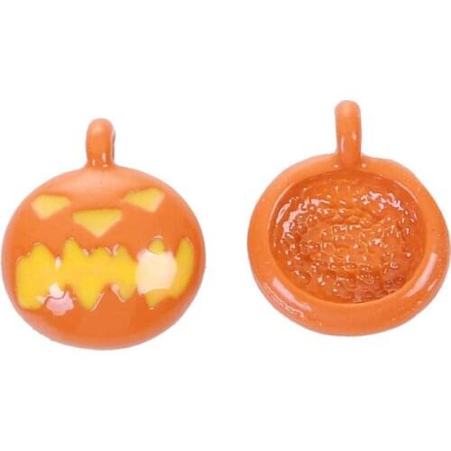 DoreenBeads Zinc Based Alloy Charms Pendant Pumpkin Yellow Orange Painting Halloween 13mm( 4/8") x 11mm( 3/8"), 10 PCs