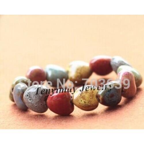 Mixed Color 18mm Heart Shape Ceramic Stretchy Bracelet Promotion Gift 12pcs Free Shipping