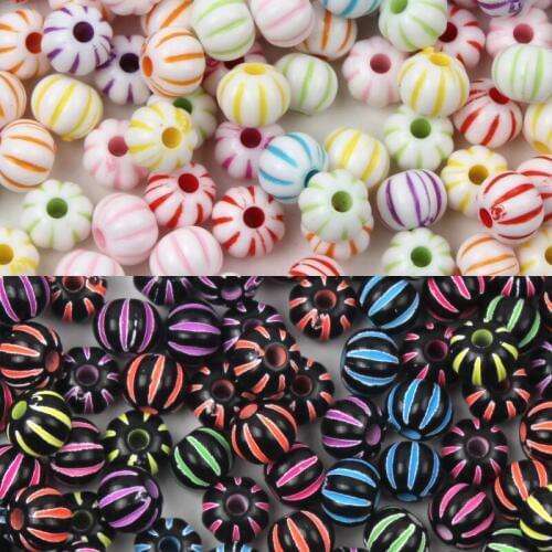 7mm 100Pcs White Black Stripe Acrylic Round Ball Loose Spacer Beads For Jewelry Making DIY Necklace Bracelet Accessories