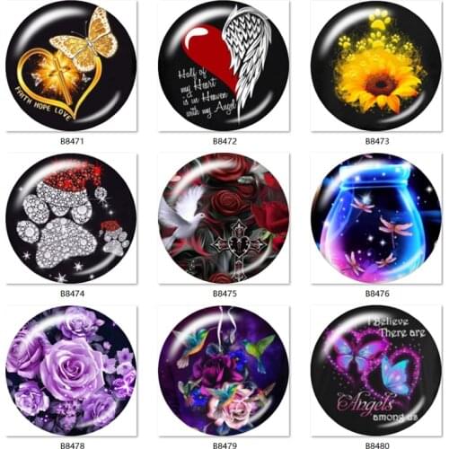 Dog cross Butterfly purple flower wing 10pcs mixed 18mm/20mm/25mm Round photo glass cabochon demo B8471