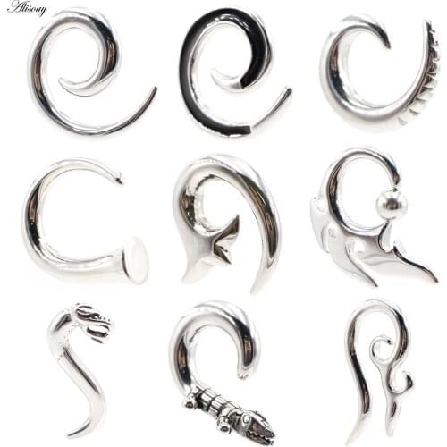 Alisouy 1pc Stainless Steel Animal Spiral Snail Dragon Squid Ear Weights Ear Tunnels Plugs Expander Gauges Body Piercing Jewelry