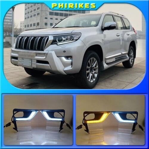 2PCS LED For Toyota Land Cruiser Prado 2018 DRL Daytime Running Light Daylights Fog lamp With Turn Signal Lamp