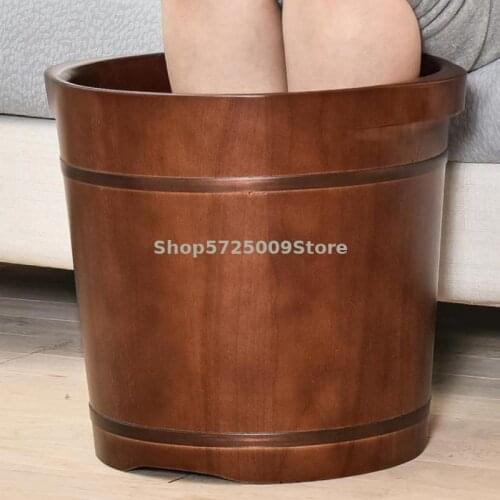 Solid Wood Pickled Bucket Wooden Bucket Pickled Bucket Wooden Basin Deep Bucket Household Leg Woode