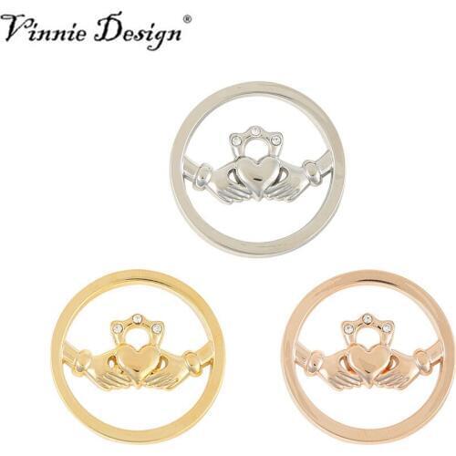 Vinnie Design Jewelry 25mm Claddagh Coin Disc fit into 25mm Small Coin Holder Frame Pendant 5pcs/lot