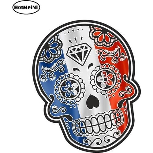 HotMeiNi 13cm X 10.7cm Mexican Day of-the Dead Sugar Skull with France French Tricolore Flag Motif External Vinyl Car Stickers