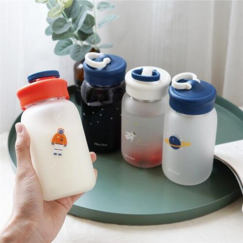 Universe Glass Water Bottle with Phone Holder Top Carrier Handle Lid Sleeve Bag Tea Filter for Girls Small Leak Proof BPA Free