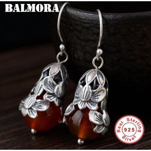 BALMORA 925 Sterling Silver Flower Drop Earrings for Women Gift Retro Fashion Earrings Thai Silver Jewelry Brincos MN31660