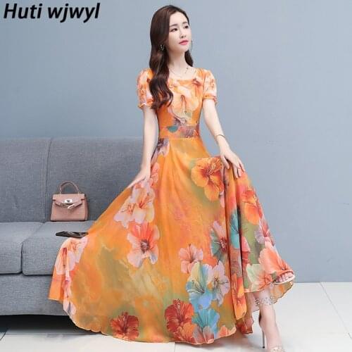 Spring Summer Plus Size Vintage Runway Maxi Dresses Bodycon Party Midi Vestidos 2021 Elegant Women Chiffon Beach Vacation Dress