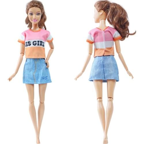 BJDBUS 1 Set Doll Dress Letter T-Shirt Short Skirt Mini Gown Casual Wear Clothes for Barbie Doll Accessories DIY House Toys