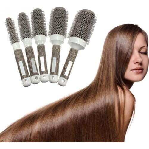 1PC Eramic Ion Hair Brush Nano Thermal High Temperature Resistant Round Barrel Comb Salon Hairdressing Drying Curling Hair Tool