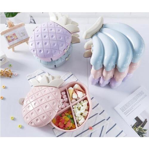 1PC Banana/Pineapple Shape Food Grade Plastic Fruit Bowl Snacks Dried Melon Plates Candy Storage Box Household Tableware NS 004