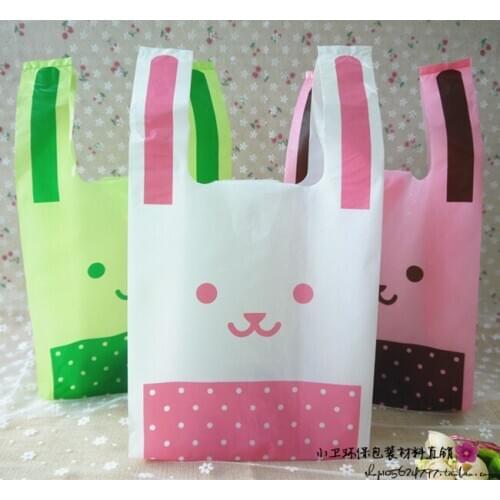 100pcs/lot 18*35cm Supermarket Lovely Long Ears Rabbit Plastic Shopping HandBag ,Jewelry Packaging Bags,Pretty Plastic bags